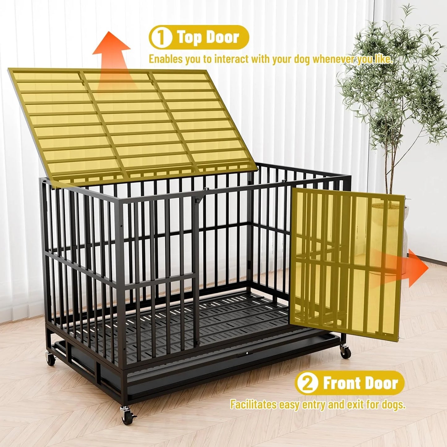 Escape-Proof Heavy Duty 48" Dog Crate, Indestructible Steel Kennel for Large & High-Anxiety Dogs