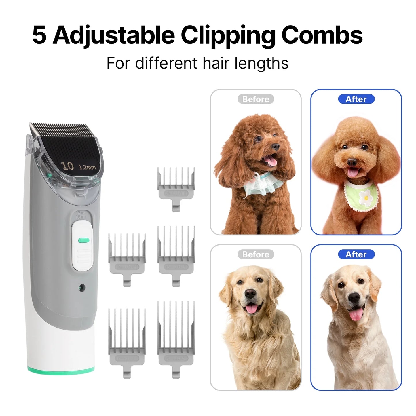 Pro Dog Grooming Kit with Vacuum, 5-In-1 Low-Noise Pet Clippers & Deshedding Brush
