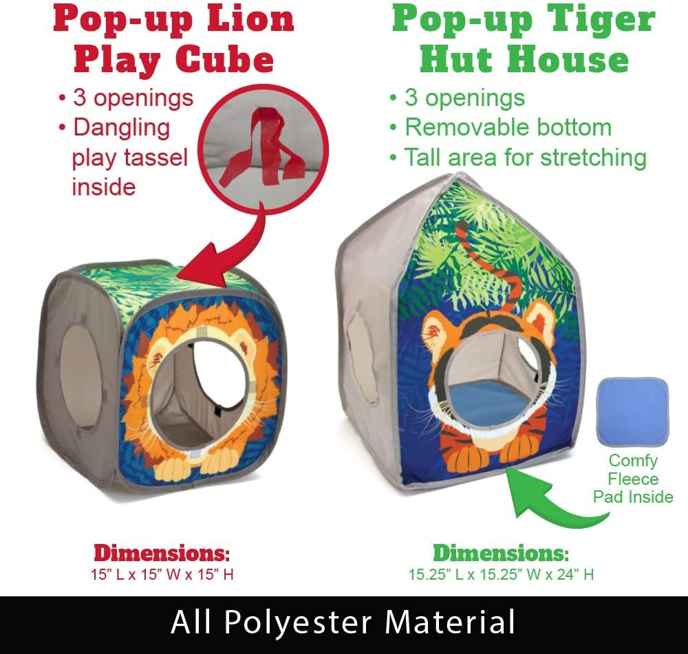Safari Jungle Cat Play Set, Collapsible Pop-Up Tunnel & Hideout