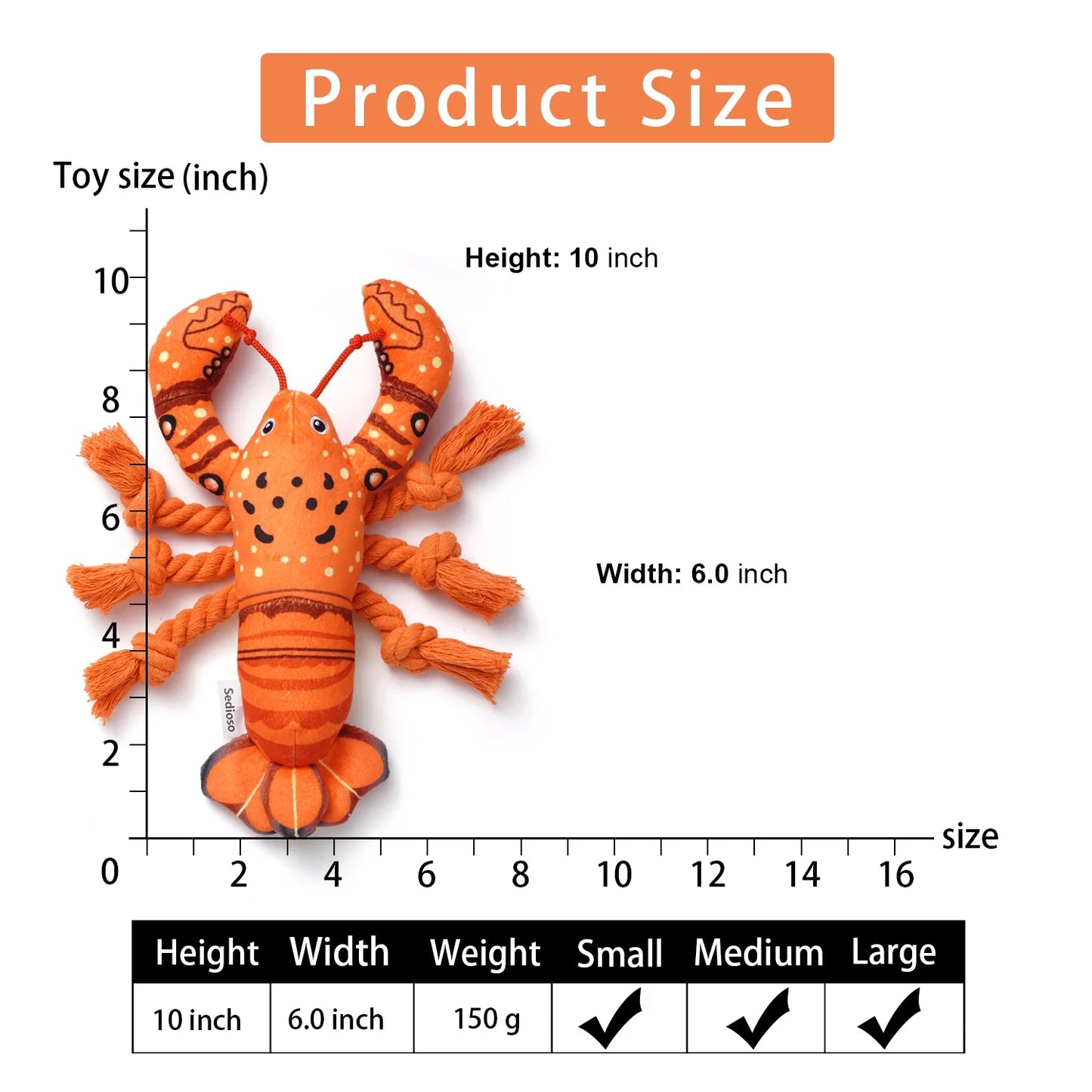 Larry Lobster Dog Toy, Squeaky Dog Plush Toy with Crinkle Paper 