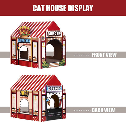 Cardboard Burger Shop Cat House with Scratcher/Catnip