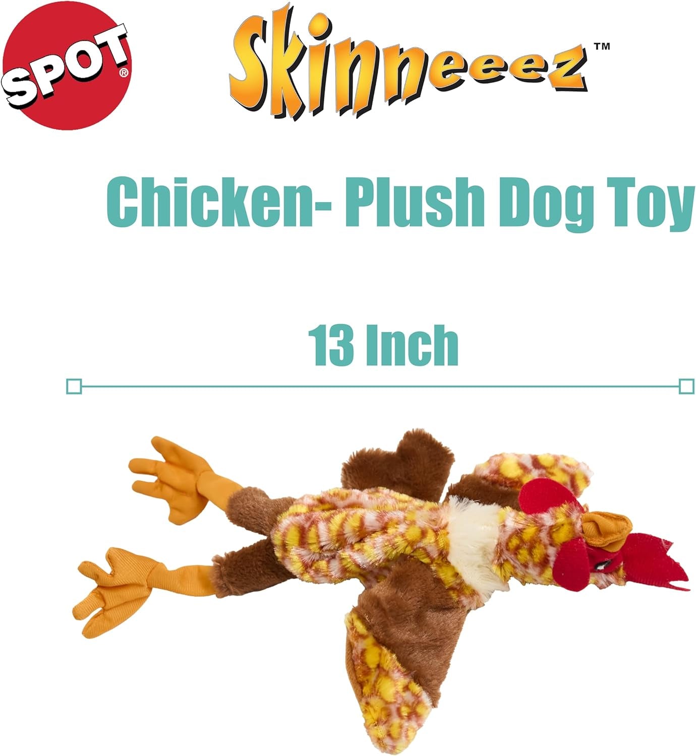 Skinneeez Chicken 13 Inch Stuffing-Free Plush Squeaky Dog Toy 