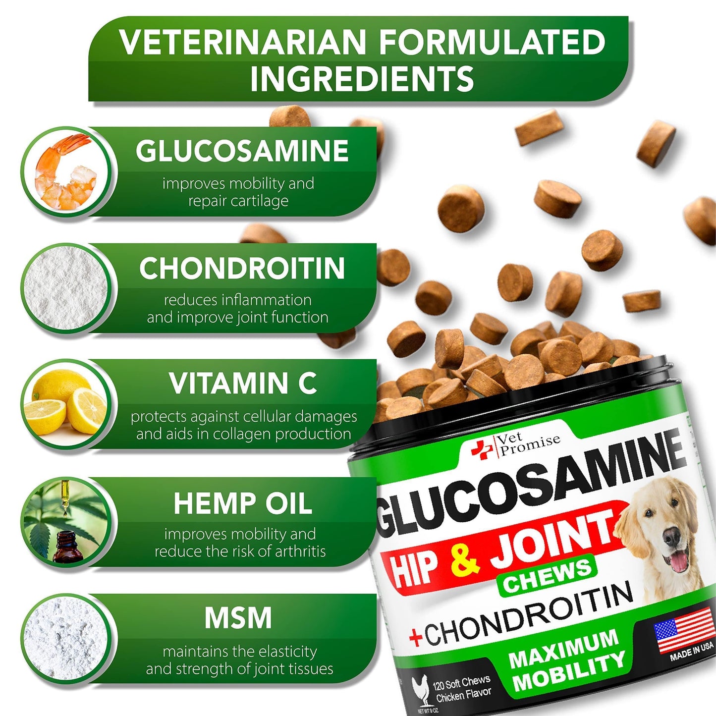 Glucosamine Hip and Joint Supplement for Dogs - 120 Mobility Chews