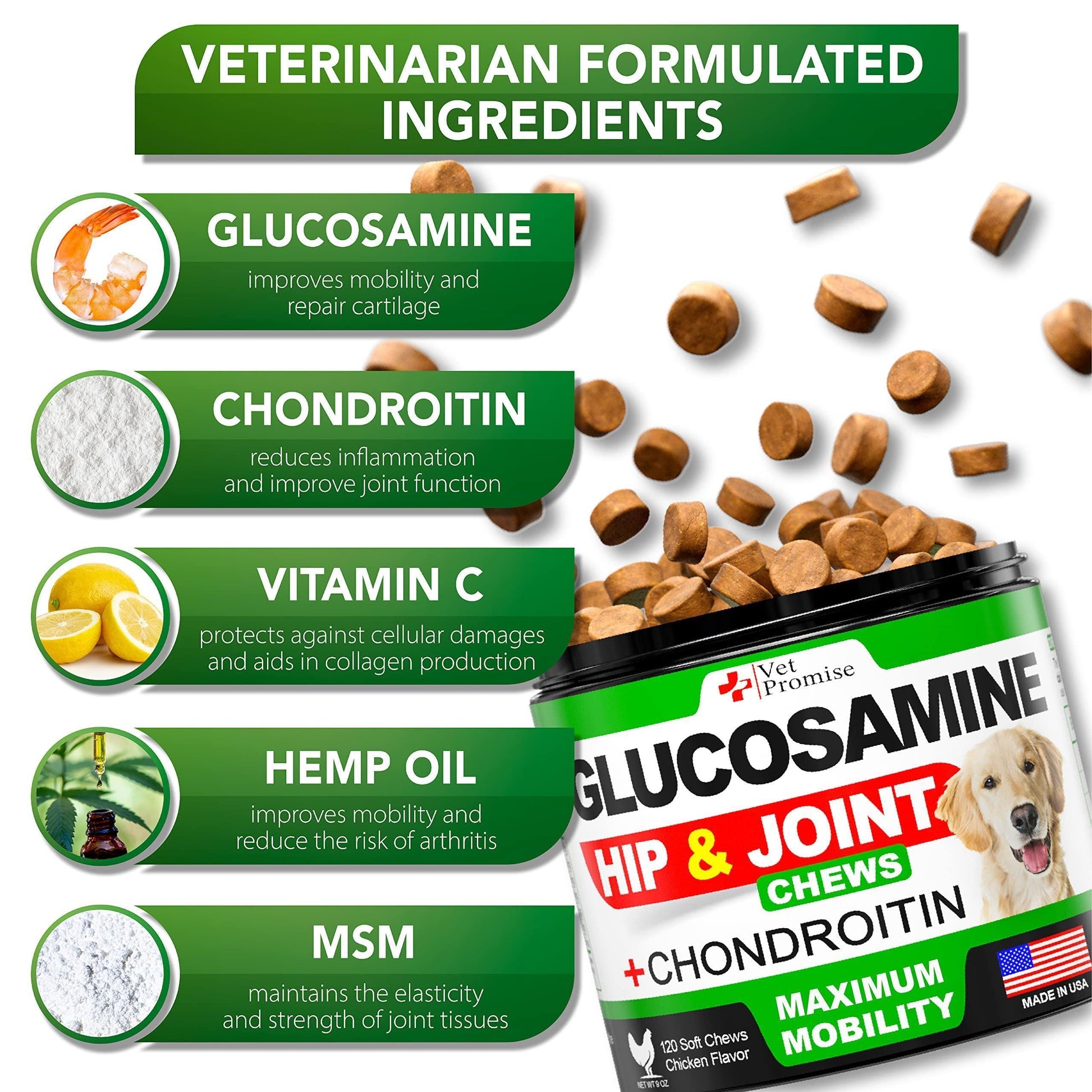 Glucosamine Hip and Joint Supplement for Dogs - 120 Mobility Chews