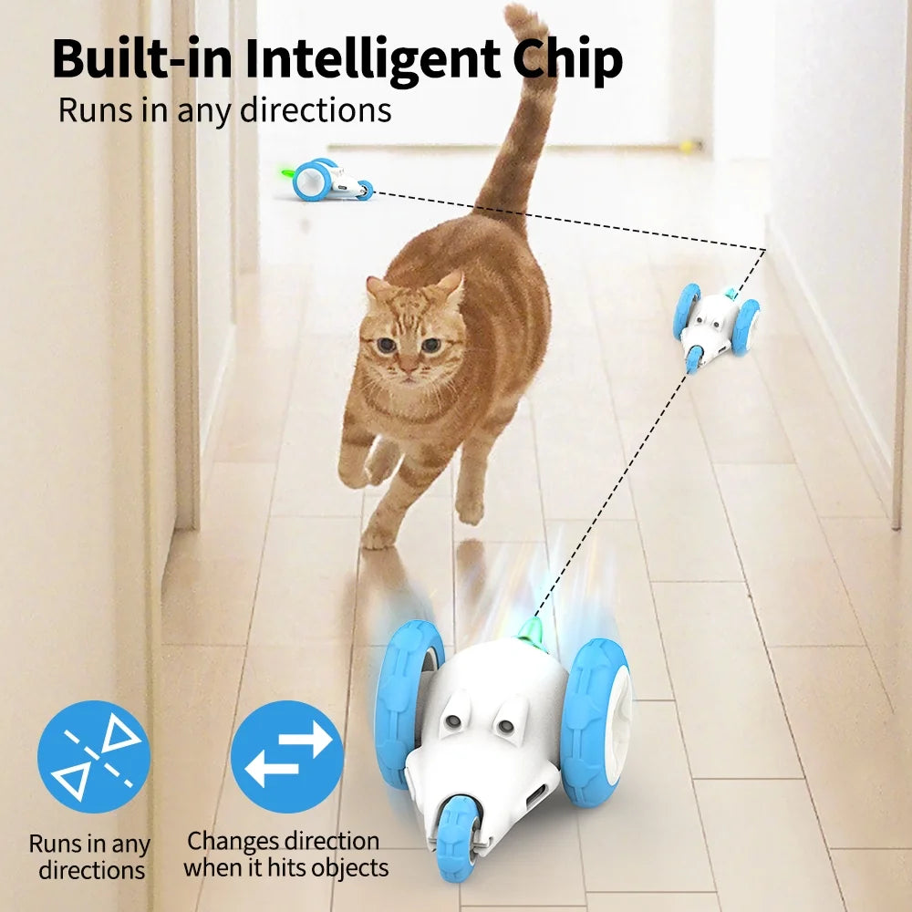 Kitten Interactive Electronic Moving Toy Mouse - Rechargeable Blue/White