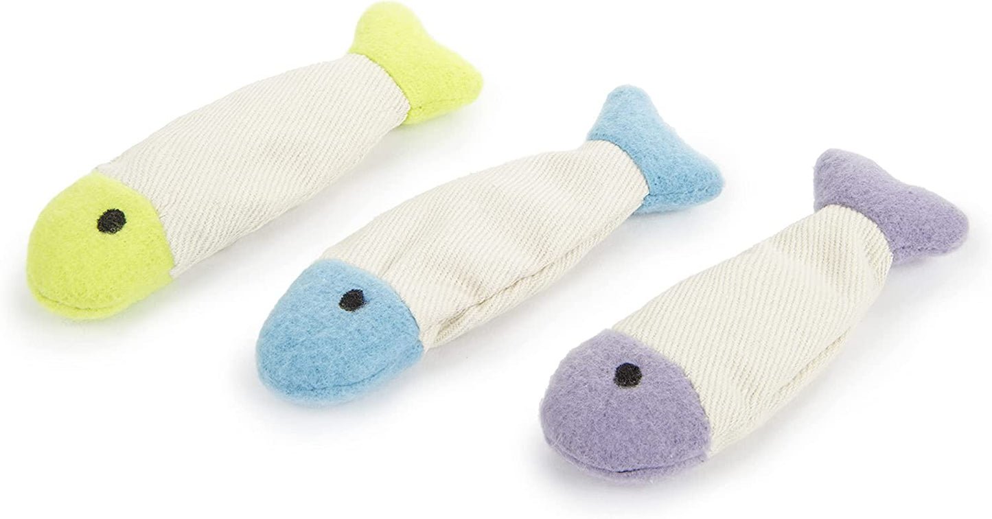 (3 Count) Fish Flop Crinkle Catnip Cat Toys - Multi Color