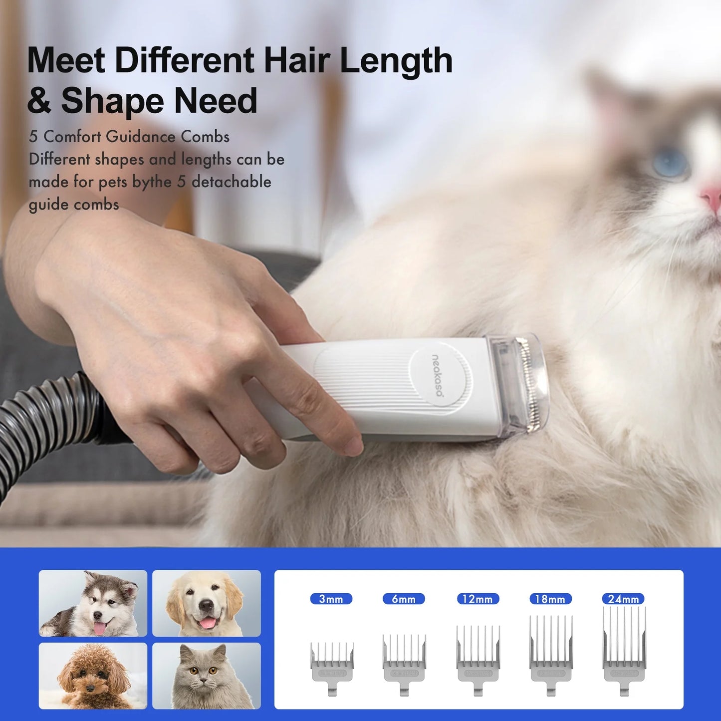 Pro Dog Grooming Kit with Vacuum, 5-In-1 Low-Noise Pet Clippers & Deshedding Brush