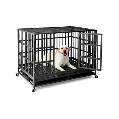 Escape-Proof Heavy Duty 48" Dog Crate, Indestructible Steel Kennel for Large & High-Anxiety Dogs