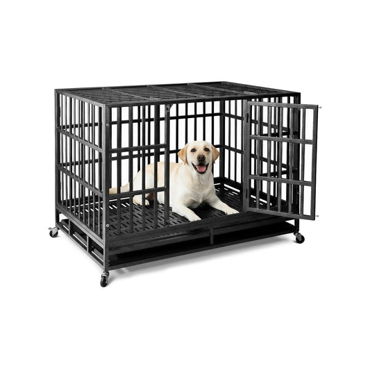 Escape-Proof Heavy Duty 48" Dog Crate, Indestructible Steel Kennel for Large & High-Anxiety Dogs