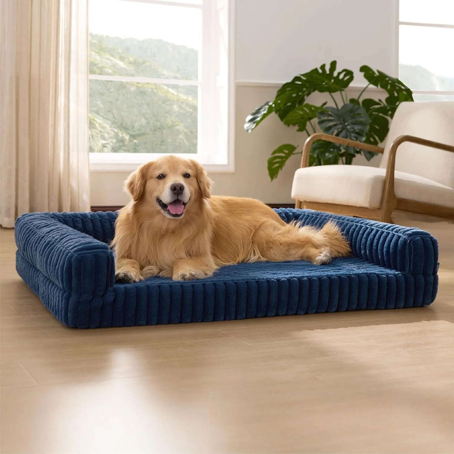Orthopedic, Waterproof Memory Foam XL Pet Bed with Washable Removable Corduroy Cover, Blue