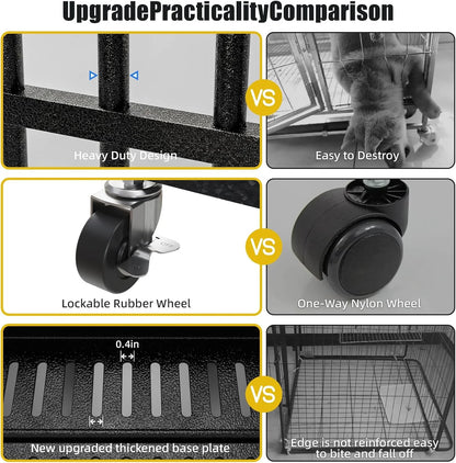 Escape-Proof Heavy Duty 48" Dog Crate, Indestructible Steel Kennel for Large & High-Anxiety Dogs