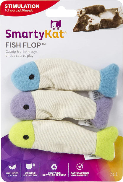 (3 Count) Fish Flop Crinkle Catnip Cat Toys - Multi Color