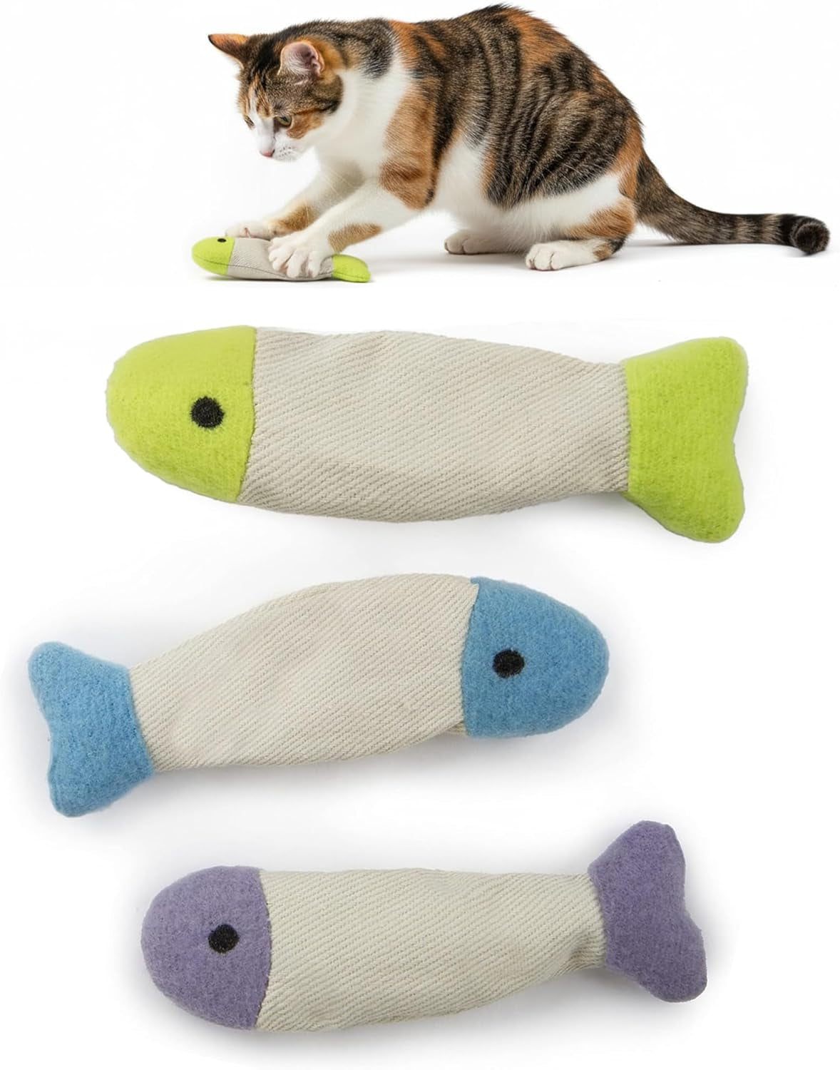 (3 Count) Fish Flop Crinkle Catnip Cat Toys - Multi Color