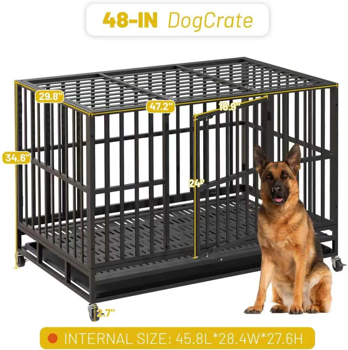 Escape-Proof Heavy Duty 48" Dog Crate, Indestructible Steel Kennel for Large & High-Anxiety Dogs