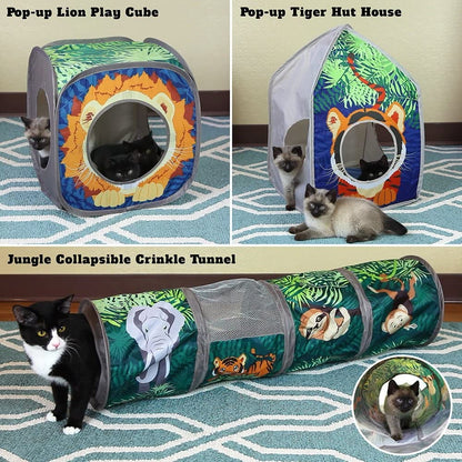 Safari Jungle Cat Play Set, Collapsible Pop-Up Tunnel & Hideout