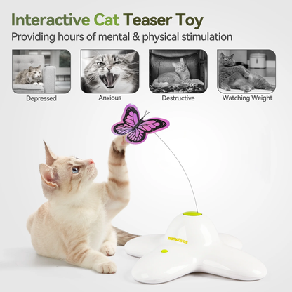 Fluttering Butterfly Automatic Cat Teasing Toy with 2 Replacement Butterflies