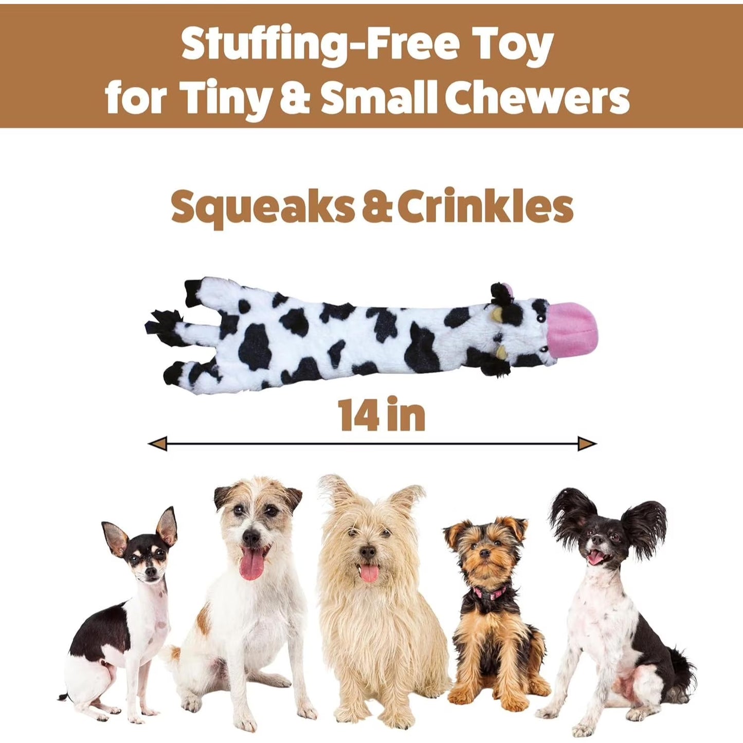 Skinneeez Crinkle Cow Dog Toy