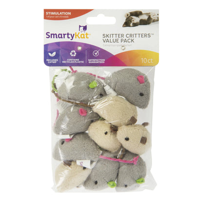 Skitter Critters Value Pack, Soft Plush Catnip Filled Mice Cat Toys - 10 Count