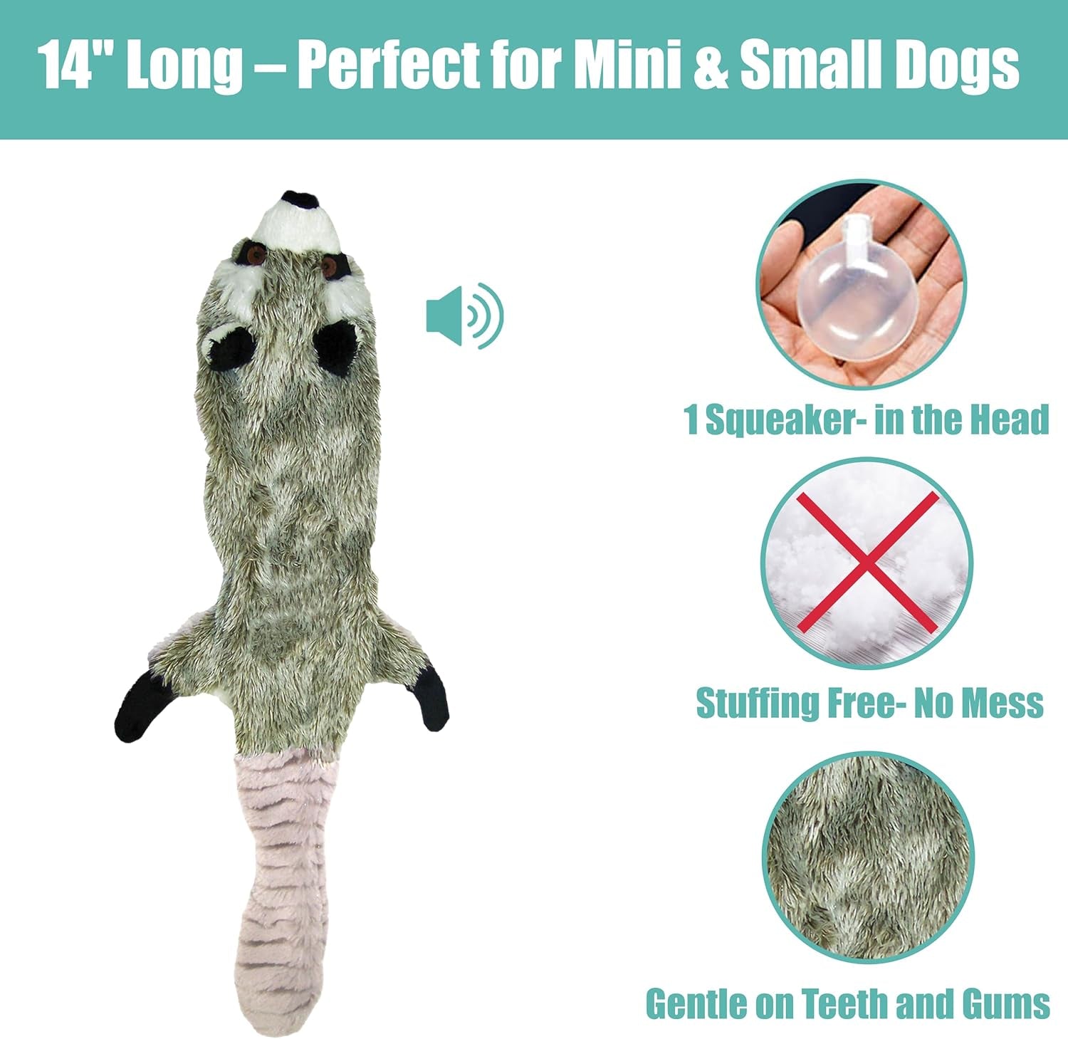 Skinneeez Raccoon 14 Inch Stuffing-Free Plush Dog Toy 