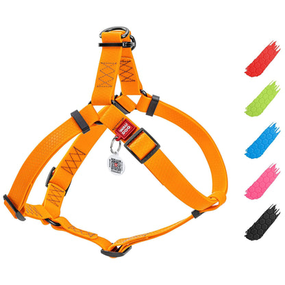 Waterproof Adjustable Dog Harness for Large, Medium, and Small Dogs - Heavy Duty with Durable Metal Clasp and QR Dog Tag Orange (16-22in)