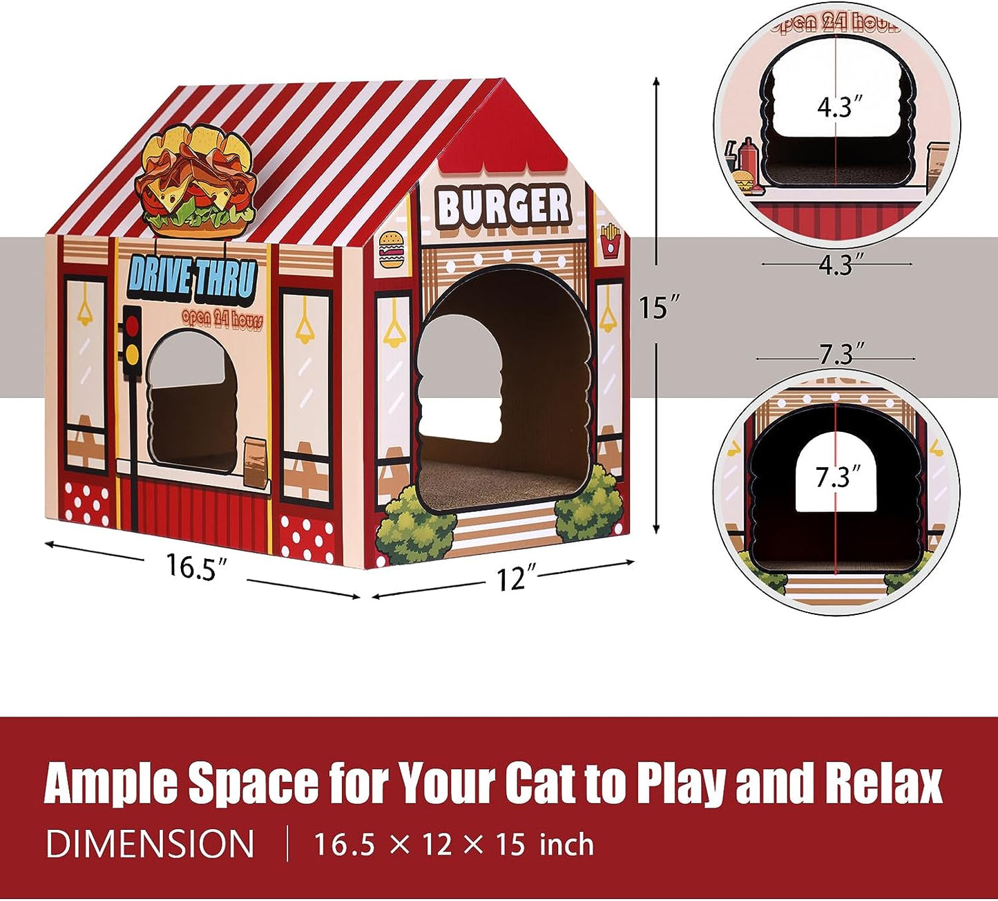 Cardboard Burger Shop Cat House with Scratcher/Catnip