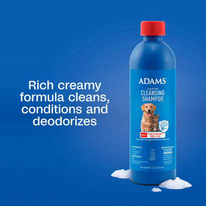Flea & Tick Cleansing Shampoo for Dogs, Cats, Puppies & Kittens - 12 Fl Oz