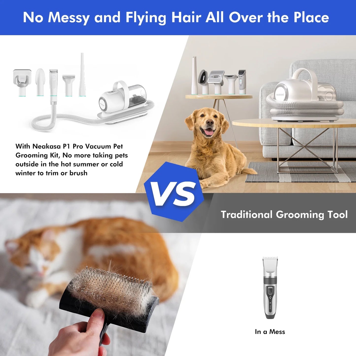 Pro Dog Grooming Kit with Vacuum, 5-In-1 Low-Noise Pet Clippers & Deshedding Brush