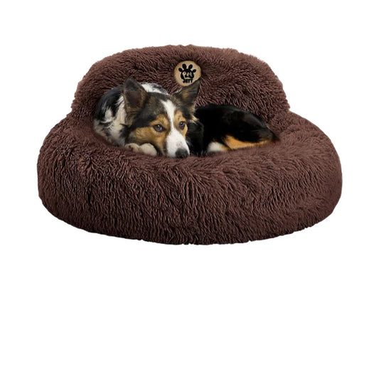 Calming Dog Bed Medium Size Dog - Donut Bed, Anti-Slip & Washable Super Soft Fluffy Plush - Brown