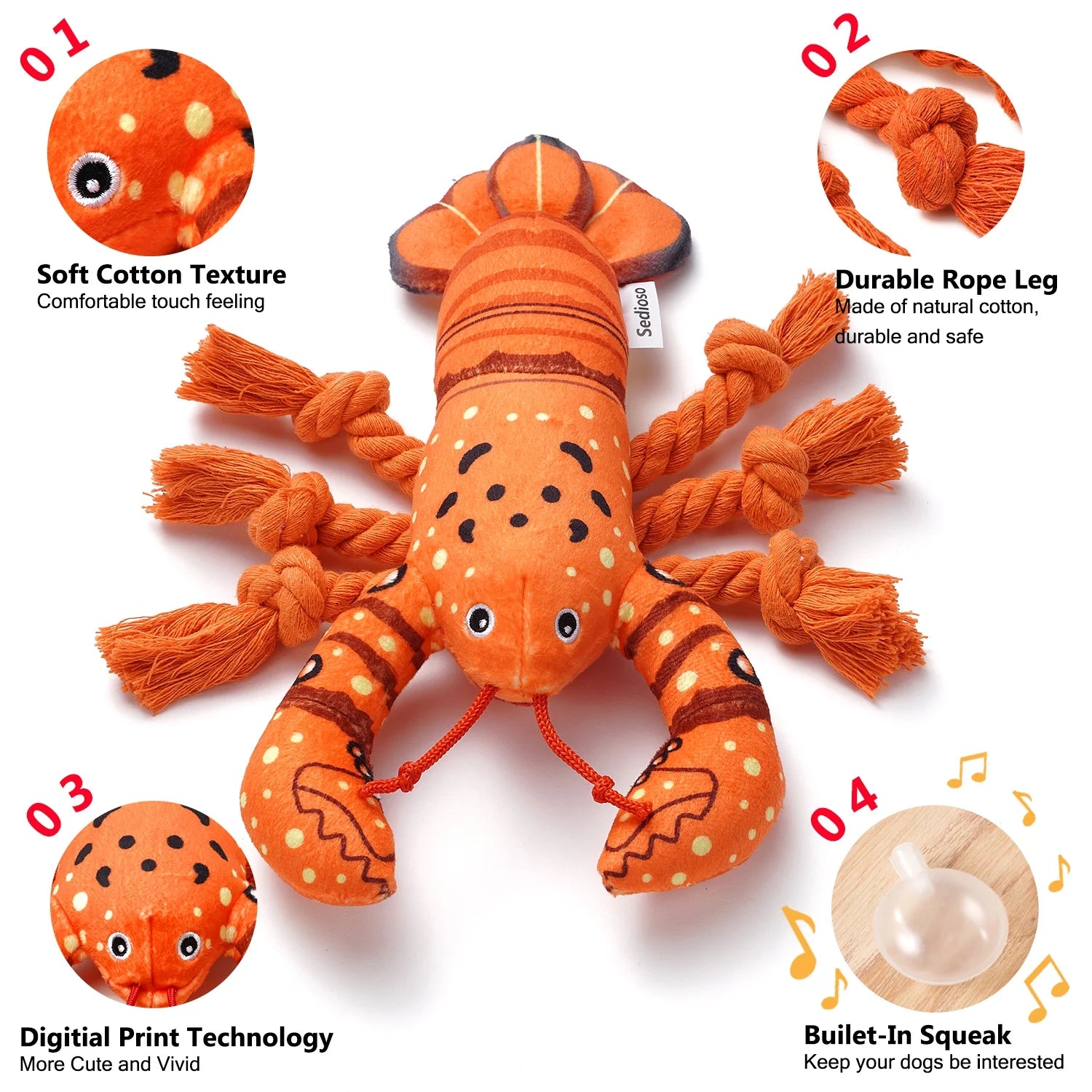 Larry Lobster Dog Toy, Squeaky Dog Plush Toy with Crinkle Paper 