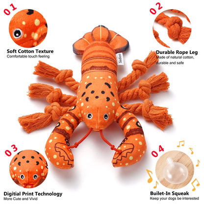 Larry Lobster Dog Toy, Squeaky Dog Plush Toy with Crinkle Paper 