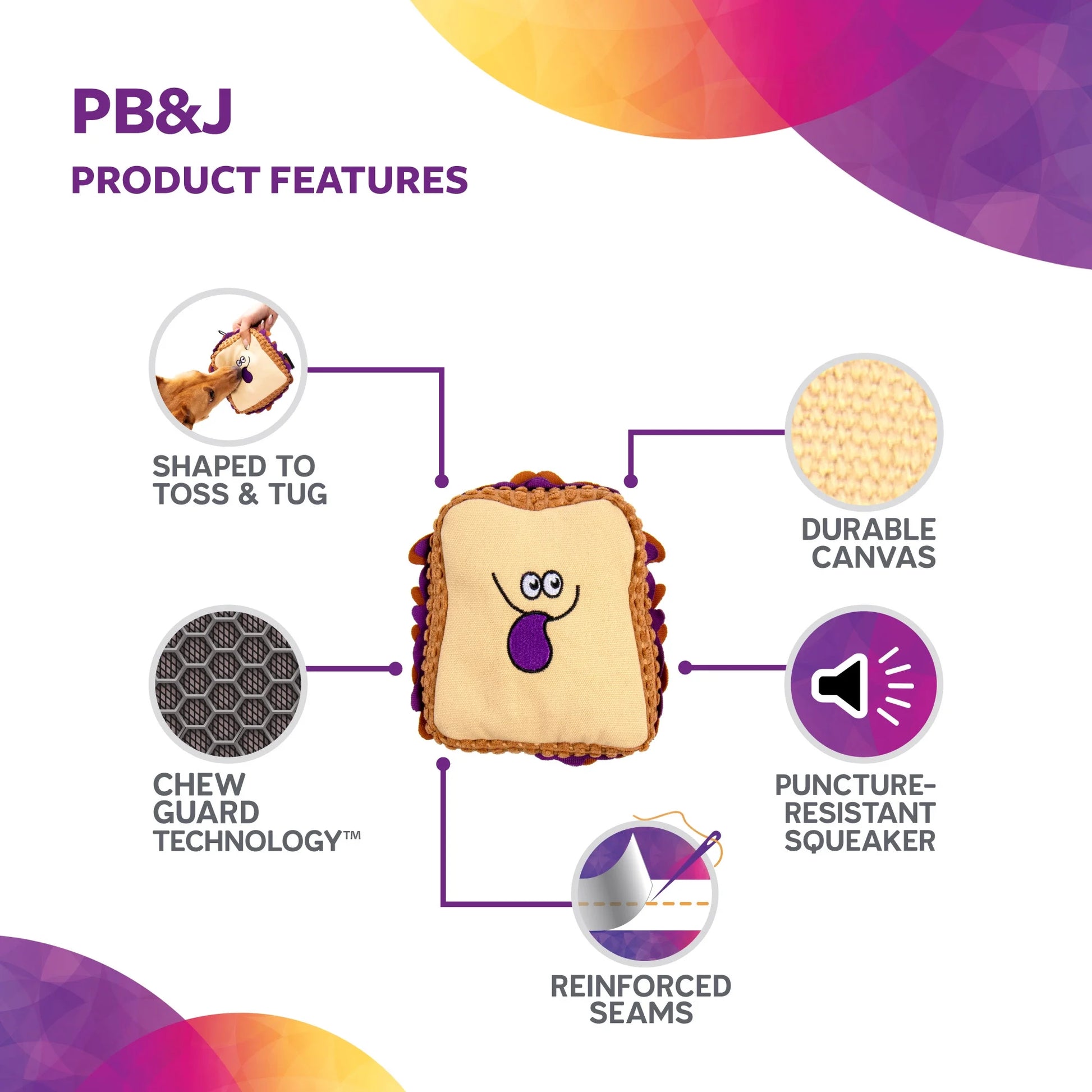 PB&J Squeaky Plush Chew Guard Dog Toy