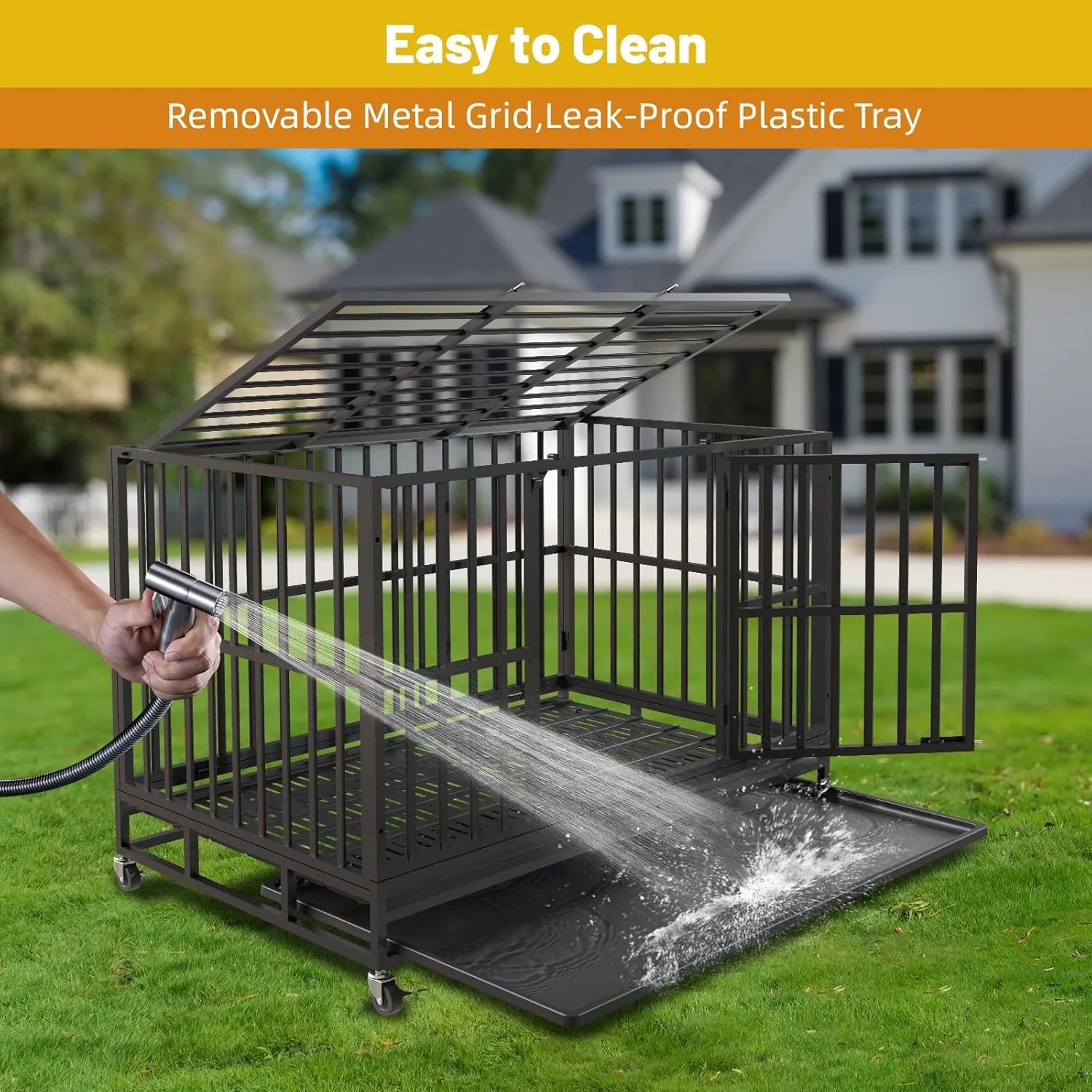 Escape-Proof Heavy Duty 48" Dog Crate, Indestructible Steel Kennel for Large & High-Anxiety Dogs